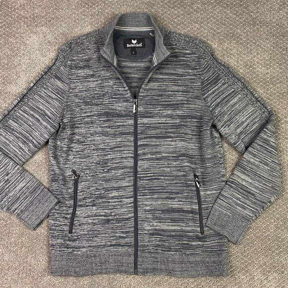 Buttercloth Full Zip Sweater Jacket Men's Large Gray Heather Zip Up Mock Neck - Picture 4 of 14